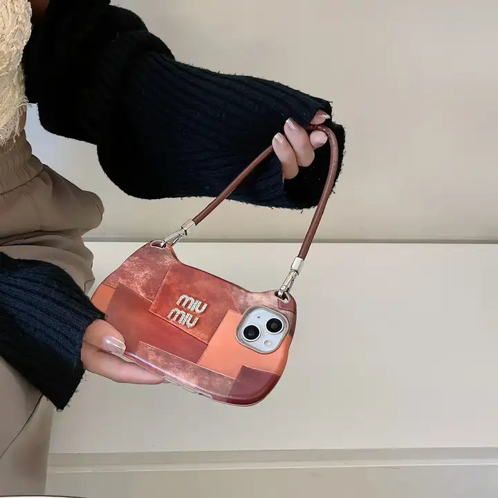 miumiu crystal-embellished brown check handbag iphone 16/16pro/pro max case