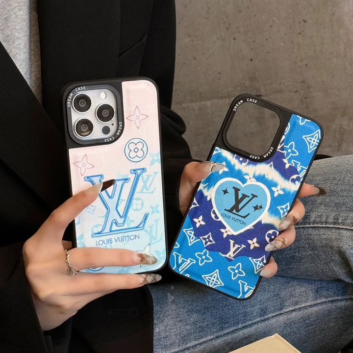 Blue LV cross - grained leather phone case