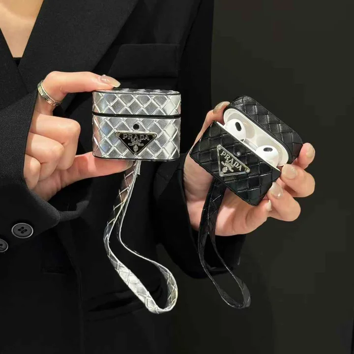 Prada - inspired barrel - shaped woven - pattern AirPods case with hand strap