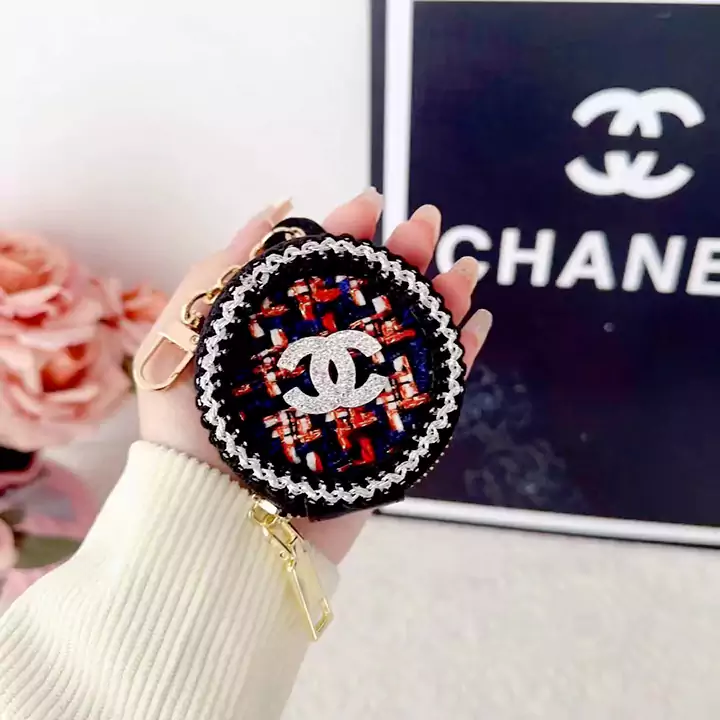 CHANEL round woolen tweed AirPods case