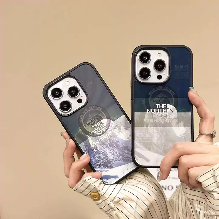 the north face trendy blue round logo snow mountain iphone case