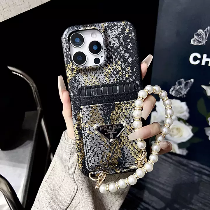 prada python print double card slot pearl chain iphone case