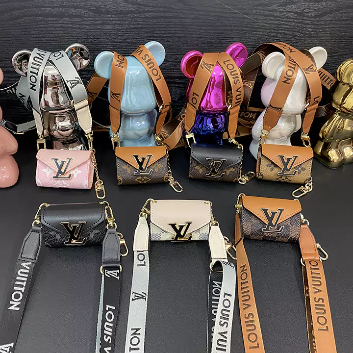 Louis Vuitton - inspired black - large - buckle patchwork genuine leather AirPods case with detachable lanyard