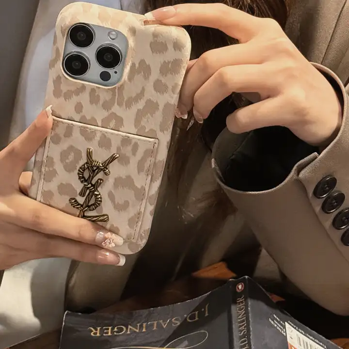  ysl leopard print card holder iphone 13/13pro case
