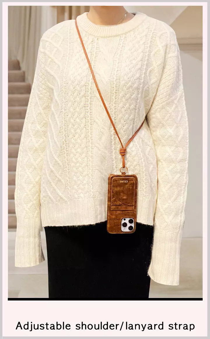 celine alligator - embossed card holder cross - body ring - holder iphone case