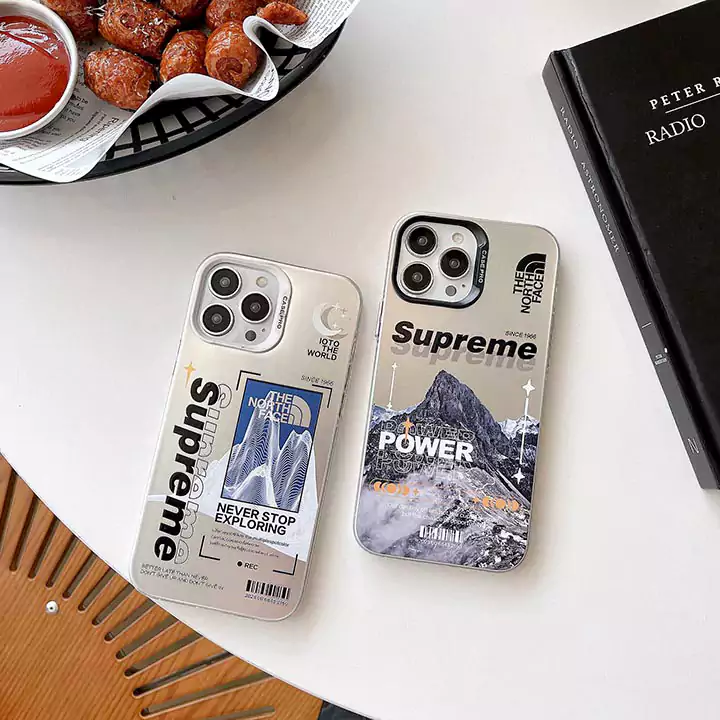 supreme the north face mountain snow electroplated silver iphone 16/16pro/pro max case