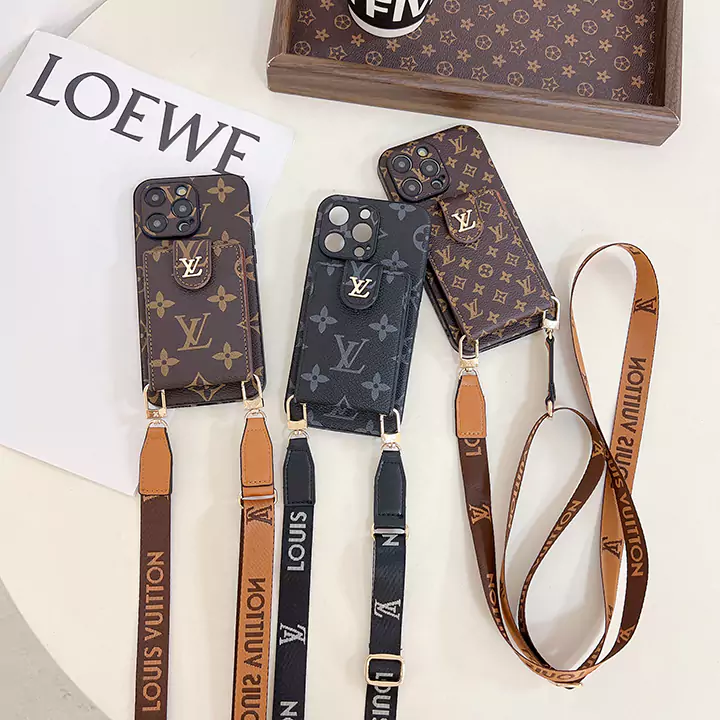 louis vuitton precision - cut side - sticker leather card holder iphone case with lanyard