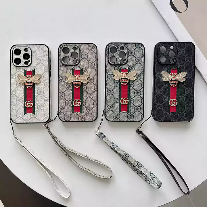 gucci bee rhinestone logo wrist strap iphone case