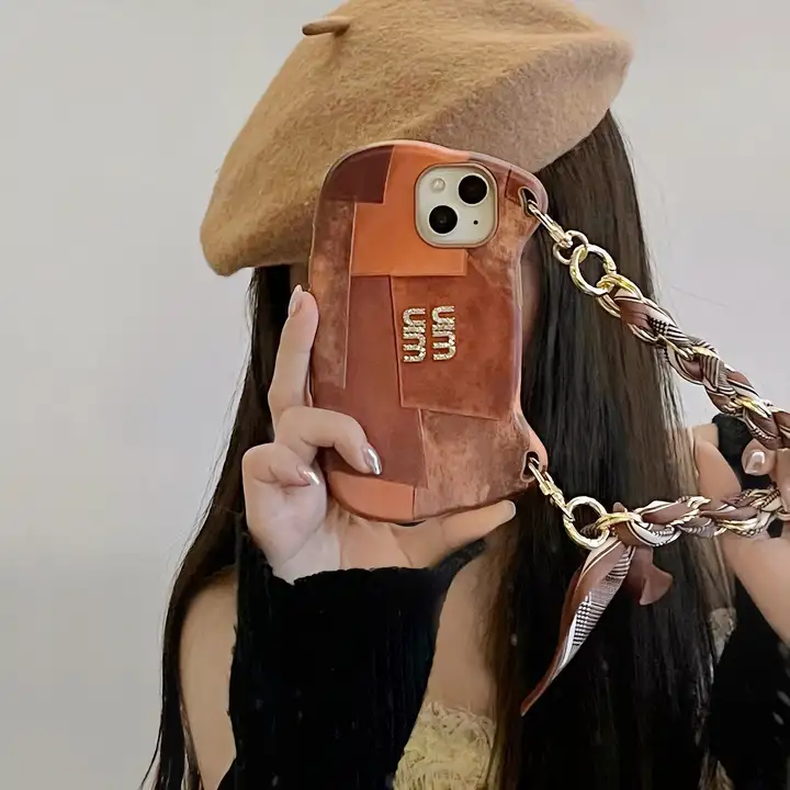 miumiu crystal-embellished brown check handbag iphone 16/16pro/pro max case