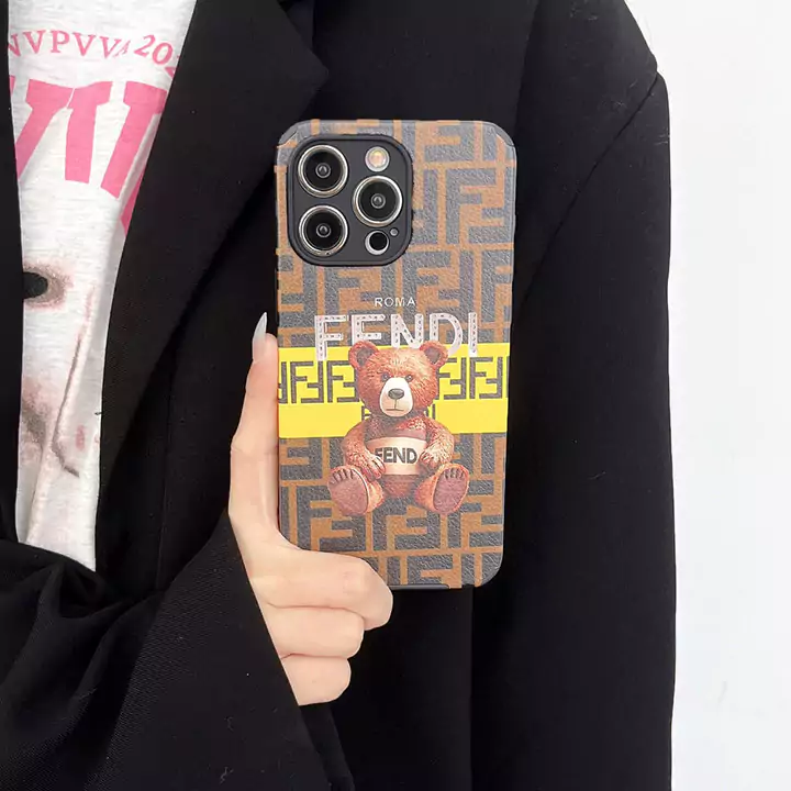 fendi pebbled leather bear charm iphone 16/16pro/pro max case