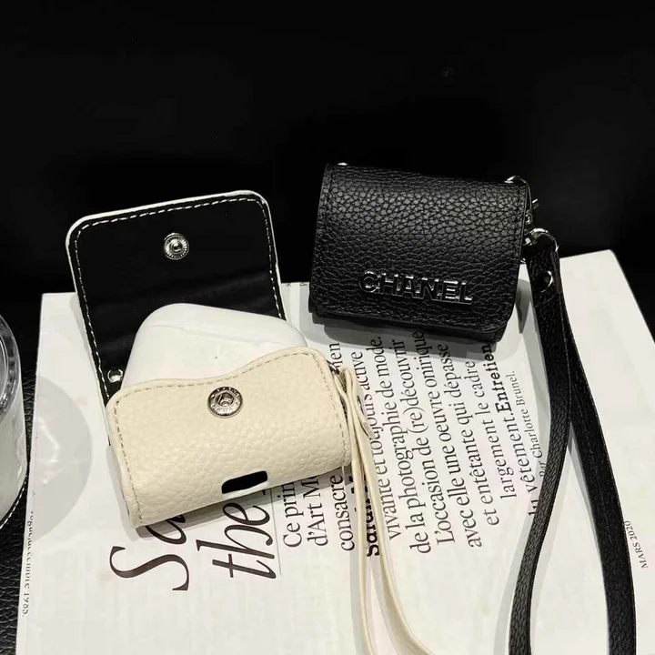 CHANEL litchi - grain leather AirPods case with hand strap