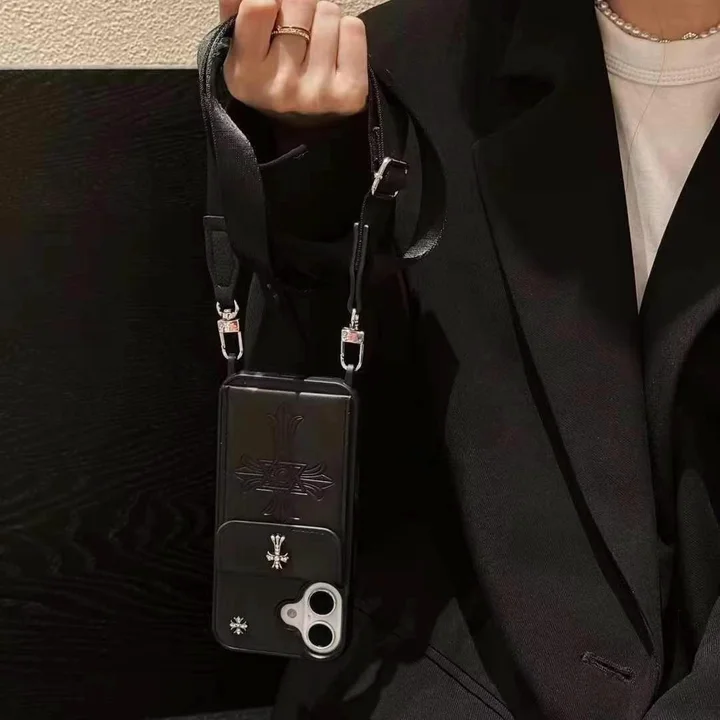 chrome hearts metal logo cardholder crossbody iphone 16/16pro/pro max case