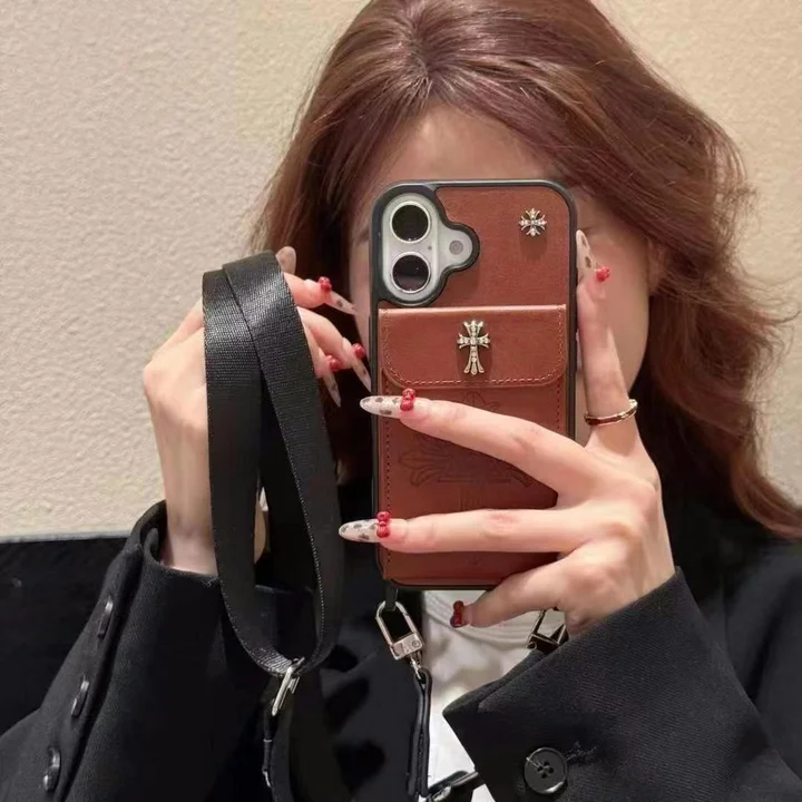 chrome hearts metal logo cardholder crossbody iphone 16/16pro/pro max case