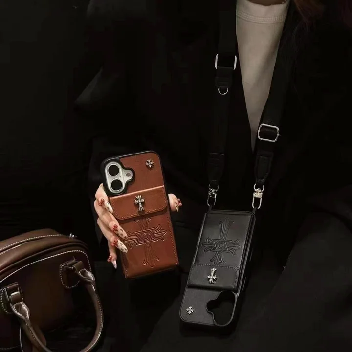 chrome hearts metal logo cardholder crossbody iphone 16/16pro/pro max case
