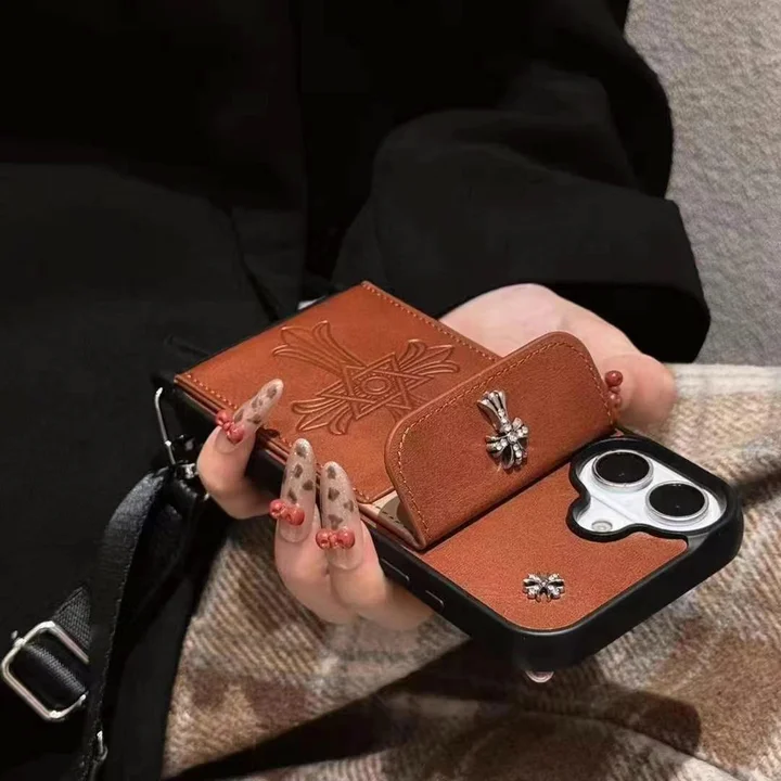chrome hearts metal logo cardholder crossbody iphone 16/16pro/pro max case