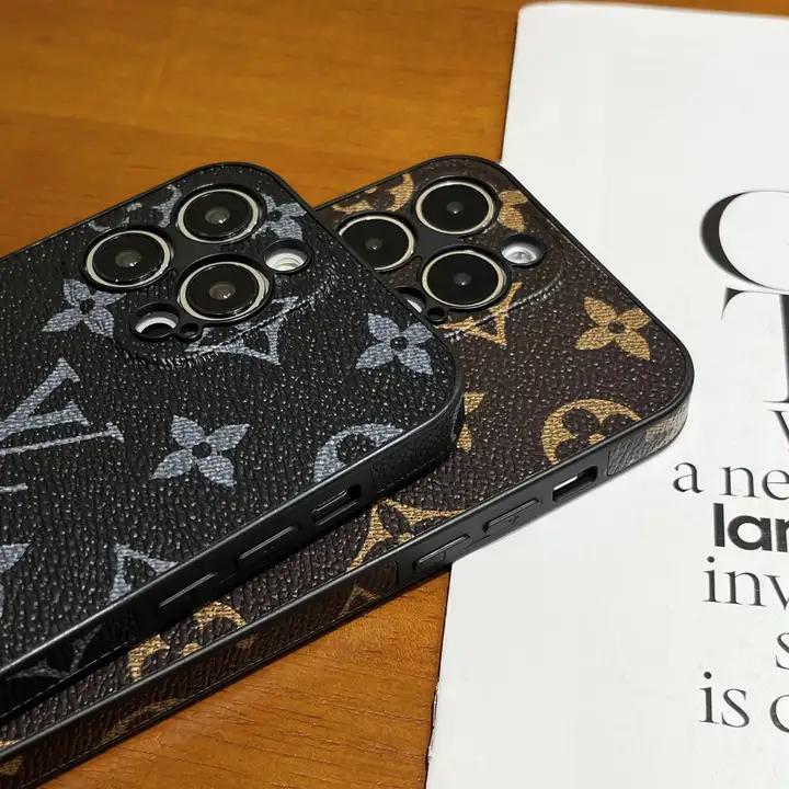 louis vuitton leather metal logo monogram iphone 16/16pro/pro max case
