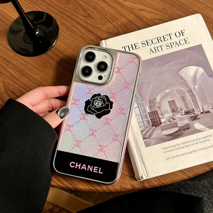 chanel pink logo black rose iphone 16/16pro/pro max case