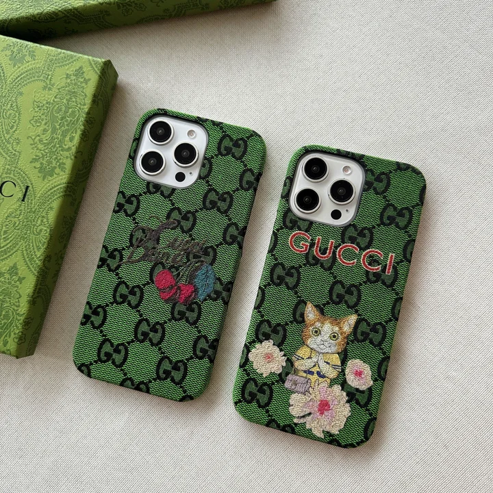gucci green fabric cherry kitten iphone 16/16pro/pro max case
