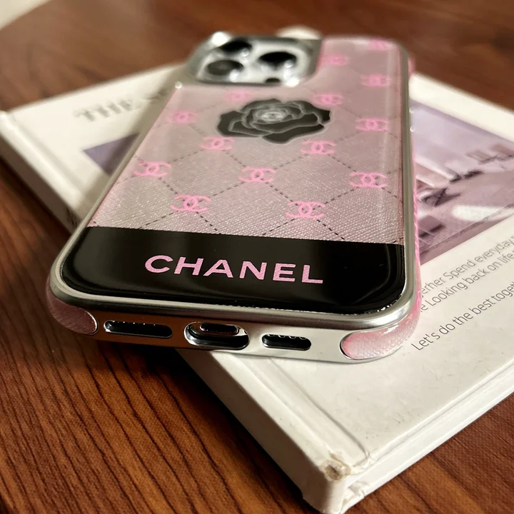 chanel pink logo black rose iphone 16/16pro/pro max case
