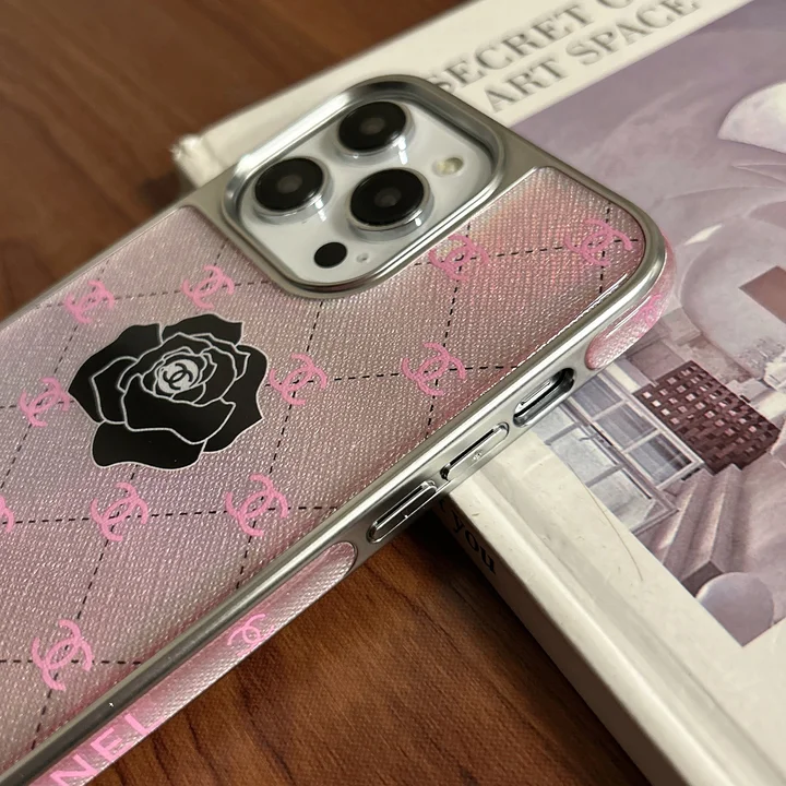 chanel pink logo black rose iphone 16/16pro/pro max case