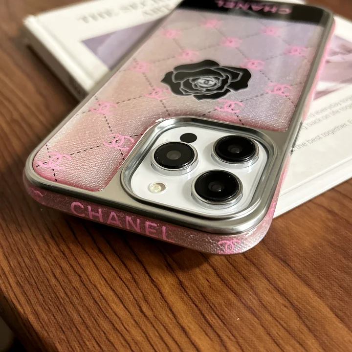 chanel pink logo black rose iphone 16/16pro/pro max case