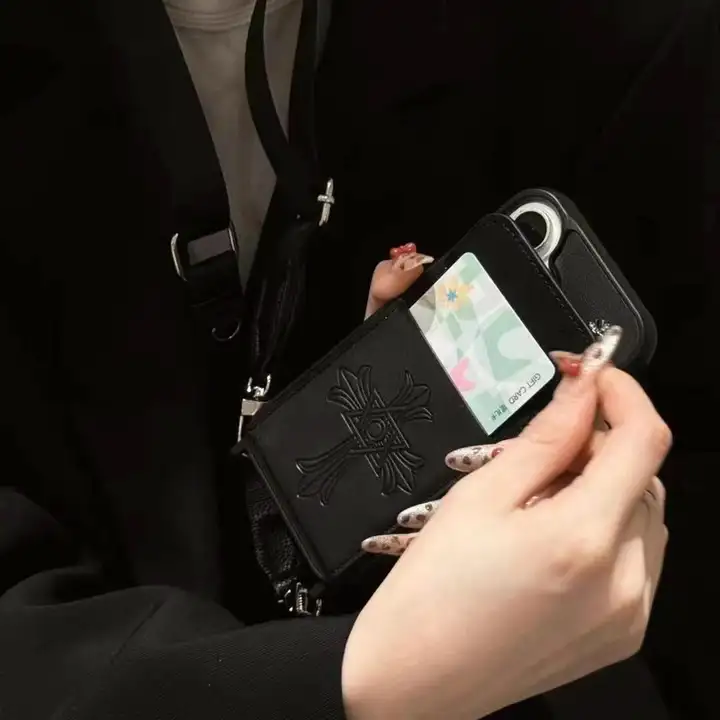 chrome hearts metal logo cardholder crossbody iphone 16/16pro/pro max case
