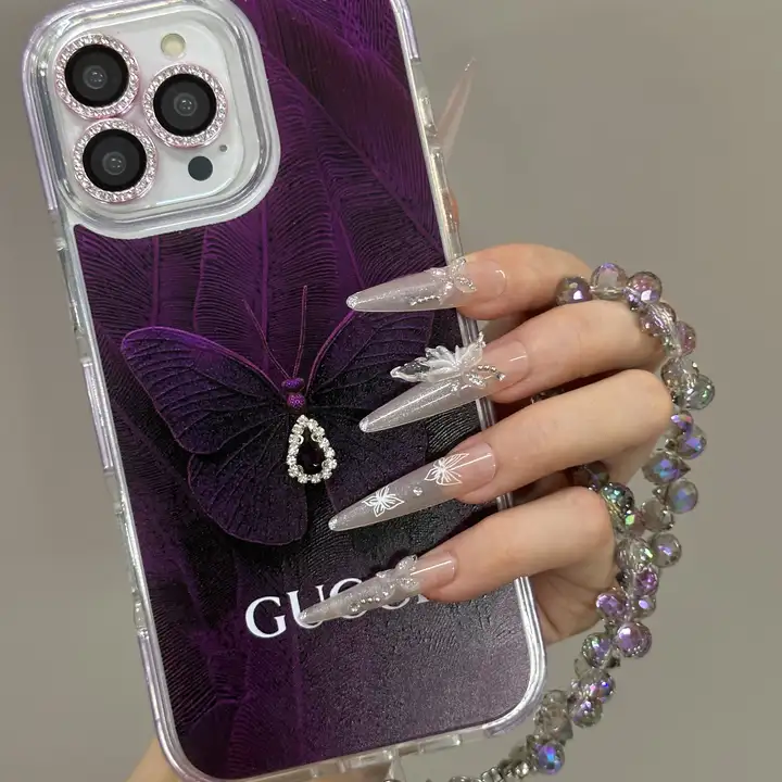 gucci teardrop crystal purple butterfly iphone 16/16pro/pro max case