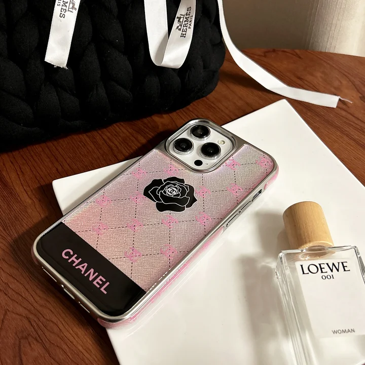 chanel pink logo black rose iphone 16/16pro/pro max case