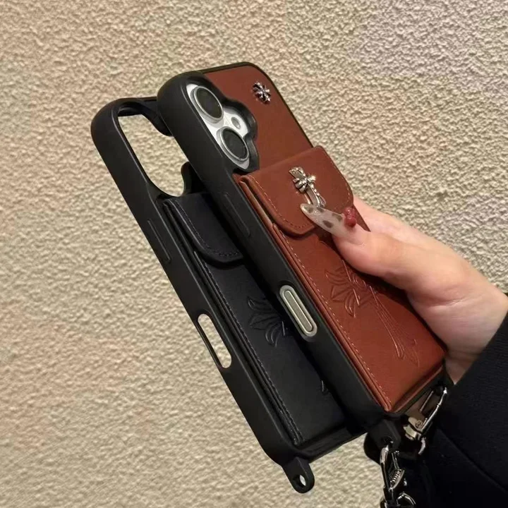 chrome hearts metal logo cardholder crossbody iphone 16/16pro/pro max case